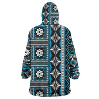 Fiji Masi Tapa Pattern Blue Wearable Blanket Hoodie - Polynesian Pride
