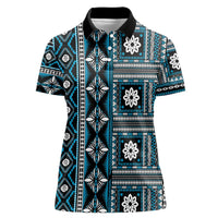 Fiji Masi Tapa Pattern Blue Women Polo Shirt - Polynesian Pride