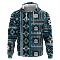 Fiji Masi Tapa Pattern Blue Zip Hoodie - Polynesian Pride