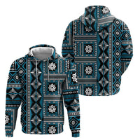 Fiji Masi Tapa Pattern Blue Zip Hoodie - Polynesian Pride