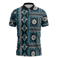 Fiji Masi Tapa Pattern Blue Zipper Polo Shirt - Polynesian Pride
