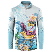 Hawaii Flamingo Button Sweatshirt Plumeria Tropical Beach LT01 Blue - Polynesian Pride