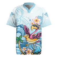 Hawaii Flamingo Rugby Jersey Plumeria Tropical Beach LT01 Blue - Polynesian Pride