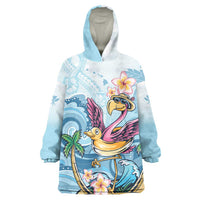 Hawaii Flamingo Wearable Blanket Hoodie Plumeria Tropical Beach LT01 One Size Blue - Polynesian Pride