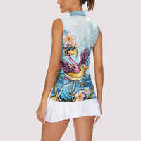 Hawaii Flamingo Women Sleeveless Polo Shirt Plumeria Tropical Beach
