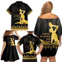 Haiti Neg Marron Gold Family Matching Off Shoulder Short Dress and Hawaiian Shirt Lespwa pa anyen san aksyon