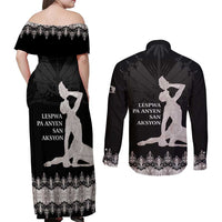 Haiti Neg Marron Silver Couples Matching Off Shoulder Maxi Dress and Long Sleeve Button Shirt Hope is Nothing Without Action LT01 - Polynesian Pride