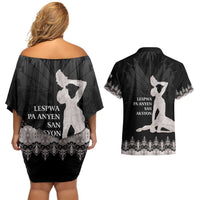 Haiti Neg Marron Silver Couples Matching Off Shoulder Short Dress and Hawaiian Shirt Hope is Nothing Without Action LT01 - Polynesian Pride