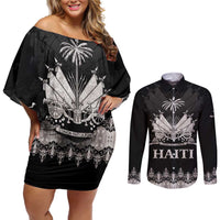 Haiti Neg Marron Silver Couples Matching Off Shoulder Short Dress and Long Sleeve Button Shirt Hope is Nothing Without Action LT01 Silver - Polynesian Pride