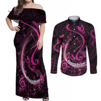 Personalised Survivor Melody Pink Couples Matching Off Shoulder Maxi Dress and Long Sleeve Button Shirt Breast Cancer Polynesian Pattern LT01 Pink - Polynesian Pride