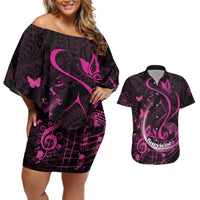 Personalised Survivor Melody Pink Couples Matching Off Shoulder Short Dress and Hawaiian Shirt Breast Cancer Polynesian Pattern LT01 Pink - Polynesian Pride