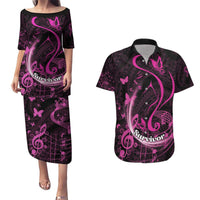 Personalised Survivor Melody Pink Couples Matching Puletasi and Hawaiian Shirt Breast Cancer Polynesian Pattern LT01 Pink - Polynesian Pride