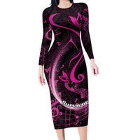 Personalised Survivor Melody Pink Family Matching Long Sleeve Bodycon Dress and Hawaiian Shirt Breast Cancer Polynesian Pattern