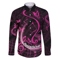 Personalised Survivor Melody Pink Family Matching Puletasi and Hawaiian Shirt Breast Cancer Polynesian Pattern LT01 Dad's Shirt - Long Sleeve Pink - Polynesian Pride