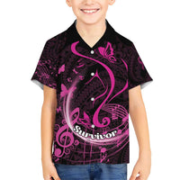 Personalised Survivor Melody Pink Family Matching Short Sleeve Bodycon Dress and Hawaiian Shirt Breast Cancer Polynesian Pattern