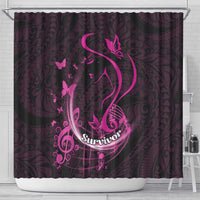 Survivor Melody Pink Shower Curtain Breast Cancer Polynesian Pattern