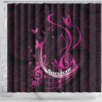 Survivor Melody Pink Shower Curtain Breast Cancer Polynesian Pattern
