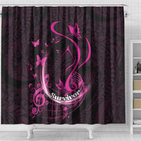 Survivor Melody Pink Shower Curtain Breast Cancer Polynesian Pattern