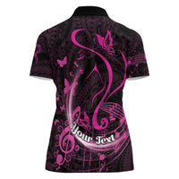 Personalised Survivor Melody Pink Women Polo Shirt Breast Cancer Polynesian Pattern