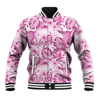 Pink Ribbon Hibiscus Tropical Pattern Baseball Jacket Breast Cancer LT01 Unisex Pink - Polynesian Pride