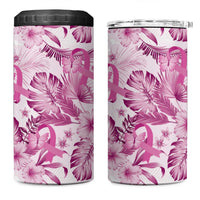 Pink Ribbon Hibiscus Tropical Pattern 4 in 1 Can Cooler Tumbler Breast Cancer