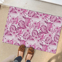 Pink Ribbon Hibiscus Tropical Pattern Rubber Doormat Breast Cancer LT01 - Polynesian Pride