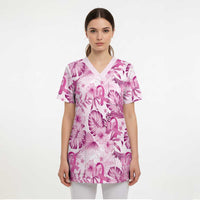 Pink Ribbon Hibiscus Tropical Pattern Scrub Top Breast Cancer LT01 - Polynesian Pride