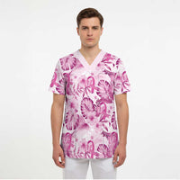 Pink Ribbon Hibiscus Tropical Pattern Scrub Top Breast Cancer LT01 - Polynesian Pride