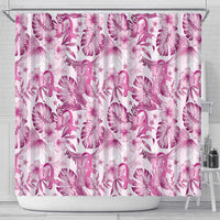 Pink Ribbon Hibiscus Tropical Pattern Shower Curtain Breast Cancer