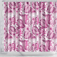 Pink Ribbon Hibiscus Tropical Pattern Shower Curtain Breast Cancer