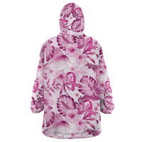 Pink Ribbon Hibiscus Tropical Pattern Wearable Blanket Hoodie Breast Cancer LT01 - Polynesian Pride