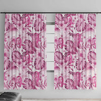 Pink Ribbon Hibiscus Tropical Pattern Window Curtain Breast Cancer LT01 With Hooks Pink - Polynesian Pride