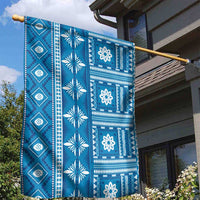 Fiji Masi All Blue Garden Flag Tapa Pattern - Polynesian Pride