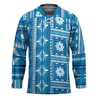 Fiji Masi All Blue Hockey Jersey Tapa Pattern - Polynesian Pride