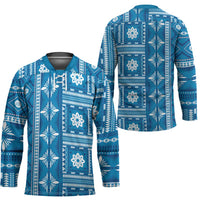 Fiji Masi All Blue Hockey Jersey Tapa Pattern - Polynesian Pride