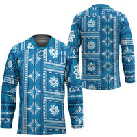 Fiji Masi All Blue Hockey Jersey Tapa Pattern LT01 - Polynesian Pride