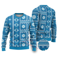 Fiji Masi All Blue Ugly Christmas Sweater Tapa Pattern - Polynesian Pride