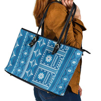 Fiji Masi All Blue Leather Tote Bag Tapa Pattern - Polynesian Pride