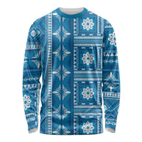 Fiji Masi All Blue Long Sleeve Shirt Tapa Pattern - Polynesian Pride