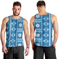 Fiji Masi All Blue Men Tank Top Tapa Pattern - Polynesian Pride