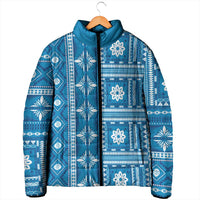 Fiji Masi All Blue Padded Jacket Tapa Pattern - Polynesian Pride