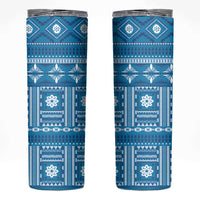 Fiji Masi All Blue Skinny Tumbler Tapa Pattern LT01 Blue - Polynesian Pride