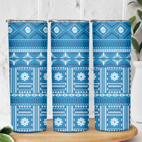 Fiji Masi All Blue Skinny Tumbler Tapa Pattern LT01 - Polynesian Pride