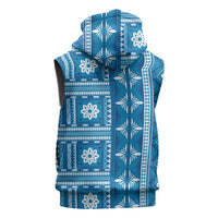 Fiji Masi All Blue Sleeveless Zip Hoodie Tapa Pattern LT01 - Polynesian Pride