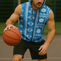 Fiji Masi All Blue Sleeveless Zip Hoodie Tapa Pattern LT01 - Polynesian Pride