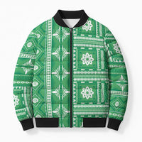 Fiji Masi All Green Bomber Puffer Jacket Tapa Pattern - Polynesian Pride