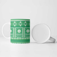Fiji Masi All Green Ceramic Mug Tapa Pattern - Polynesian Pride