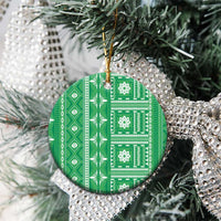 Fiji Masi All Green Ceramic Ornament Tapa Pattern - Polynesian Pride