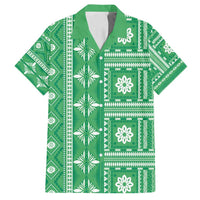 Fiji Masi All Green Family Matching Long Sleeve Bodycon Dress and Hawaiian Shirt Tapa Pattern - Polynesian Pride