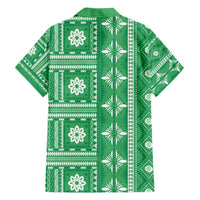 Fiji Masi All Green Family Matching Off Shoulder Maxi Dress and Hawaiian Shirt Tapa Pattern LT01 - Polynesian Pride